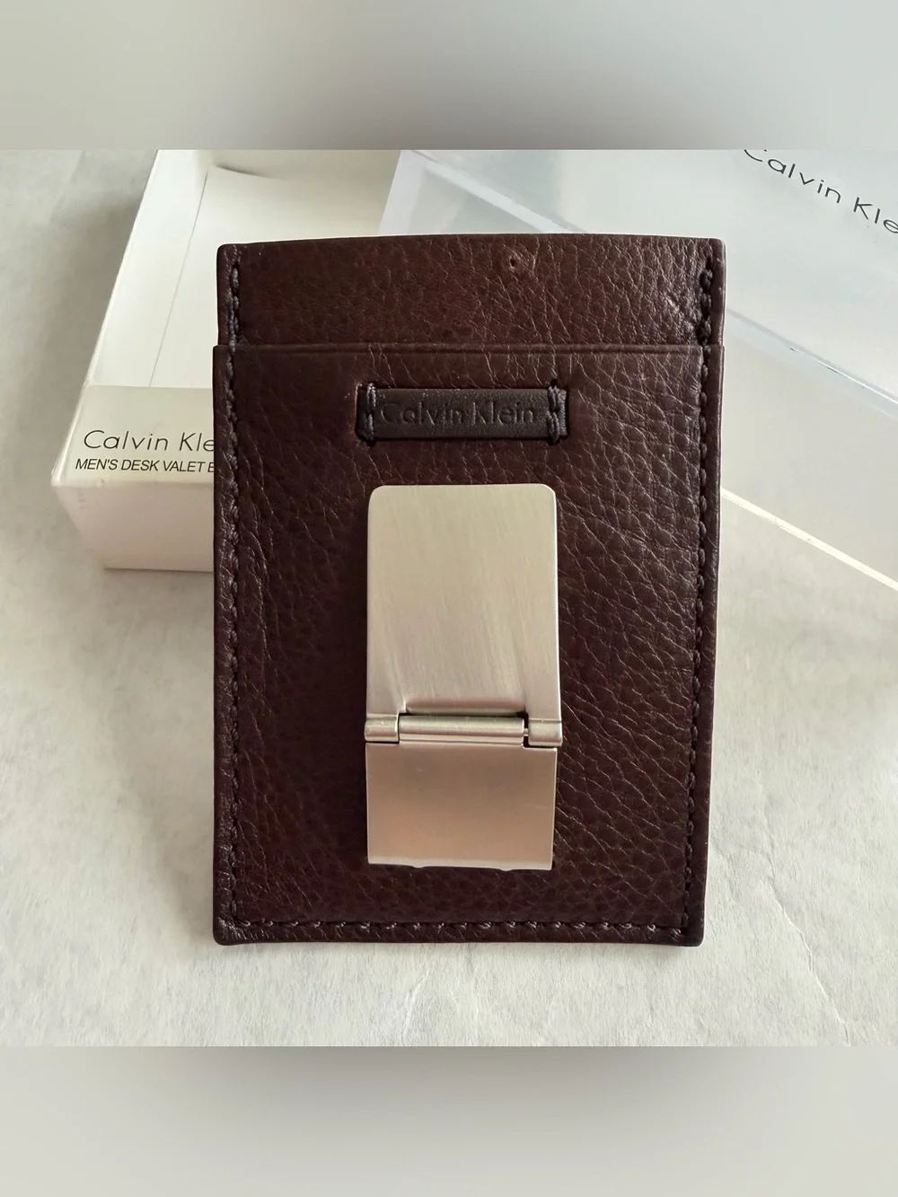 Calvin Klein Mens Genuine Leather Front Pocket Card Case Metal Money Clip New C